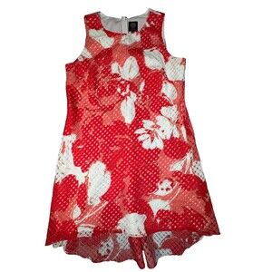 Vince Camuto Size 14 Coral Orange White Floral Textured Overlay Sleeveless Dress